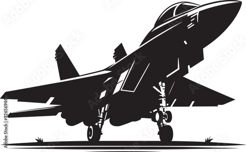 Fighter Jet Airplane Silhouette flat vector illustration isolated on a white background