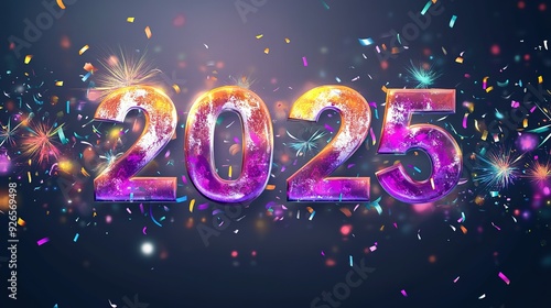 2025 New Year Celebration with Confetti and Fireworks