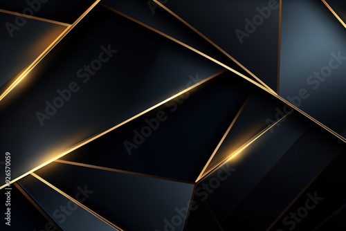 Abstract black and gold geometric background with glowing lines.