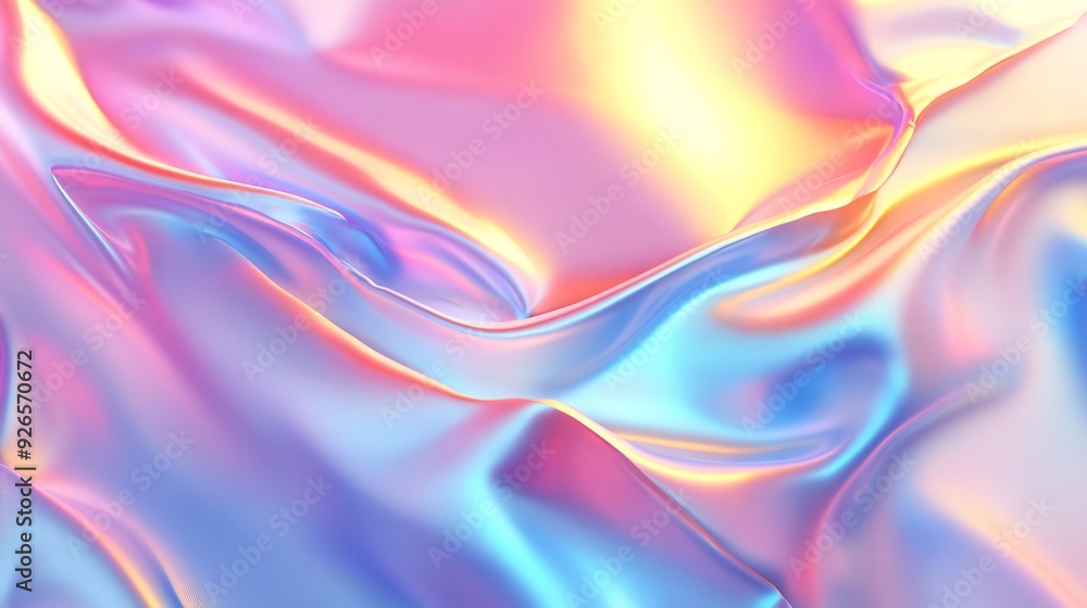 Fototapeta premium Macro glass creates abstract background. Transparent glassmorphism modern texture. Moving holographic curved waves. Gradient design element.