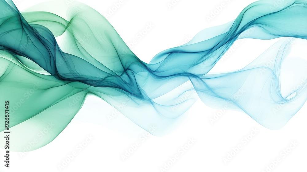 Naklejka premium Abstract wave pattern cool blue and green tones empty white background