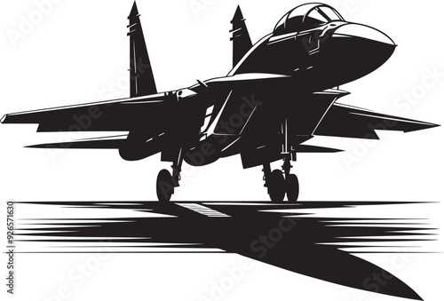 Fighter Jet Airplane Silhouette flat vector illustration isolated on a white background