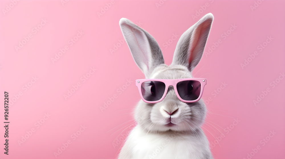 Fototapeta premium Funny Rabbit Wearing Sunglasses Isolated Backgrund AI Artwork