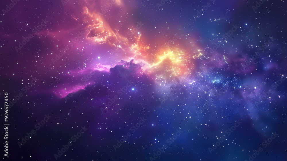Obraz premium A stunning galaxy background featuring a colorful nebula, countless stars twinkling in the distance, and a sense of infinite space and wonder, perfect for cosmic-themed designs