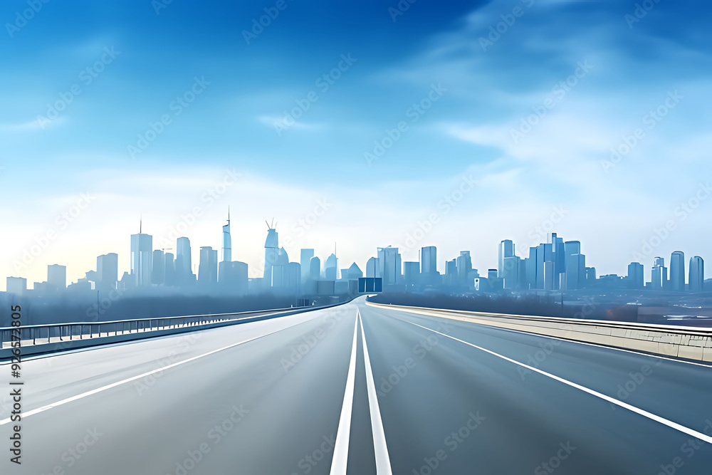 Estra wide panoramic highway leading to a modern city skyline n the horizon. Tall buildings and skyscrapers. Bright misty foggy background. Winter bright daytime. Pen tool premium flawless cutout Estra wide panoramic highway leading to a modern city skyline n the horizon. Tall buildings and skyscrapers. Bright misty foggy background. Winter bright daytime. Pen tool premium flawless cutout