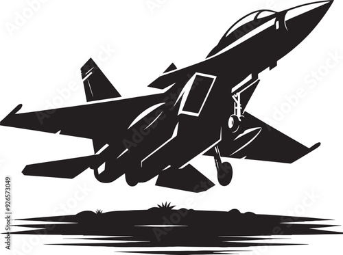 Fighter Jet Airplane Silhouette flat vector illustration isolated on a white background
