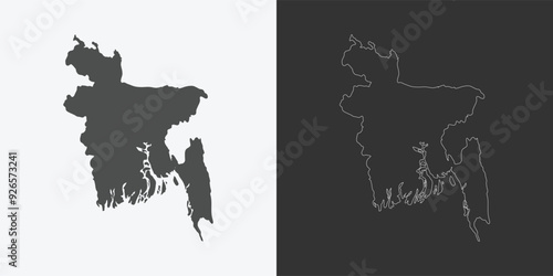Bangladesh Map Outline Vector illustration. Flat Bangladesh Map Outline. Bangladesh map silhouette vector.