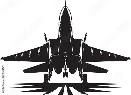 Fighter Jet Airplane Silhouette flat vector illustration isolated on a white background