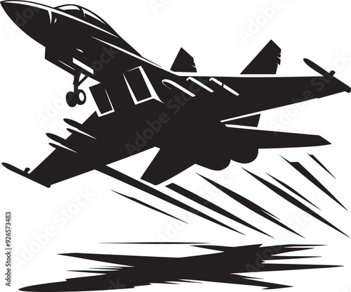 Fighter Jet Airplane Silhouette flat vector illustration isolated on a white background