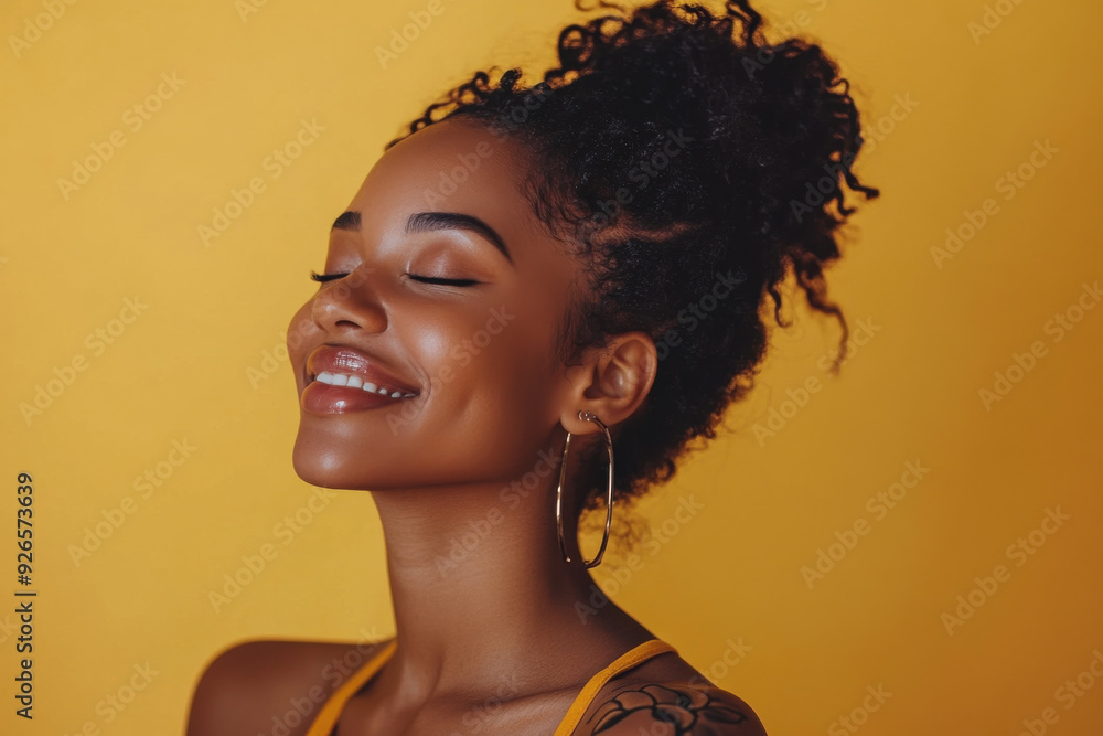 A close up of a tattooed black woman's face with her eyes closed A close up of a tattooed black woman's face with her eyes closed
