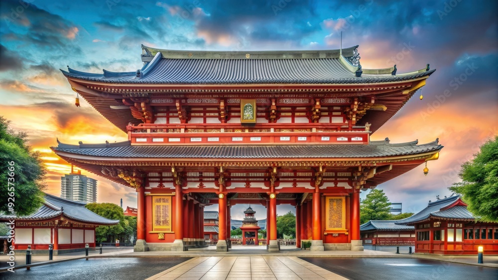Fototapeta premium Iconic Thunder Gate at Senso-ji Temple in Asakusa, Tokyo , Japan, landmark, travel, culture, ancient, traditional, Buddhism