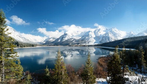 Winter Lake with Snowy Peaks