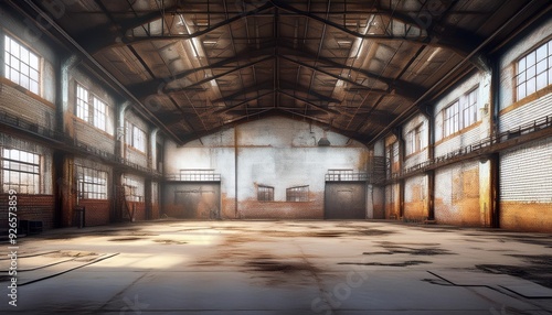 Wallpaper Mural Abandoned Industrial Warehouse A Grunge Interior of a Dark, Empty Factory with Dirty White Brick Walls, Vintage Metal, and Rusty Steel, creating a Creepy and Large Space. Torontodigital.ca