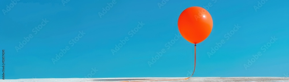 Bright Orange Balloon Floating Against Clear Blue Sky on a Sunny Day, Minimalist Concept, Symbolizing Freedom, Simplicity, and Joy, Perfect for Inspirational and Motivational Themes Bright Orange Balloon Floating Against Clear Blue Sky on a Sunny Day, Minimalist Concept, Symbolizing Freedom, Simplicity, and Joy, Perfect for Inspirational and Motivational Themes