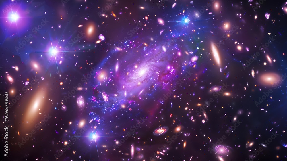 A breathtaking view of a galactic cluster, each galaxy with distinct characteristics and colors, seen from an orbiting probe, intricate and vibrant, A breathtaking view of a galactic cluster, each galaxy with distinct characteristics and colors, seen from an orbiting probe, intricate and vibrant,