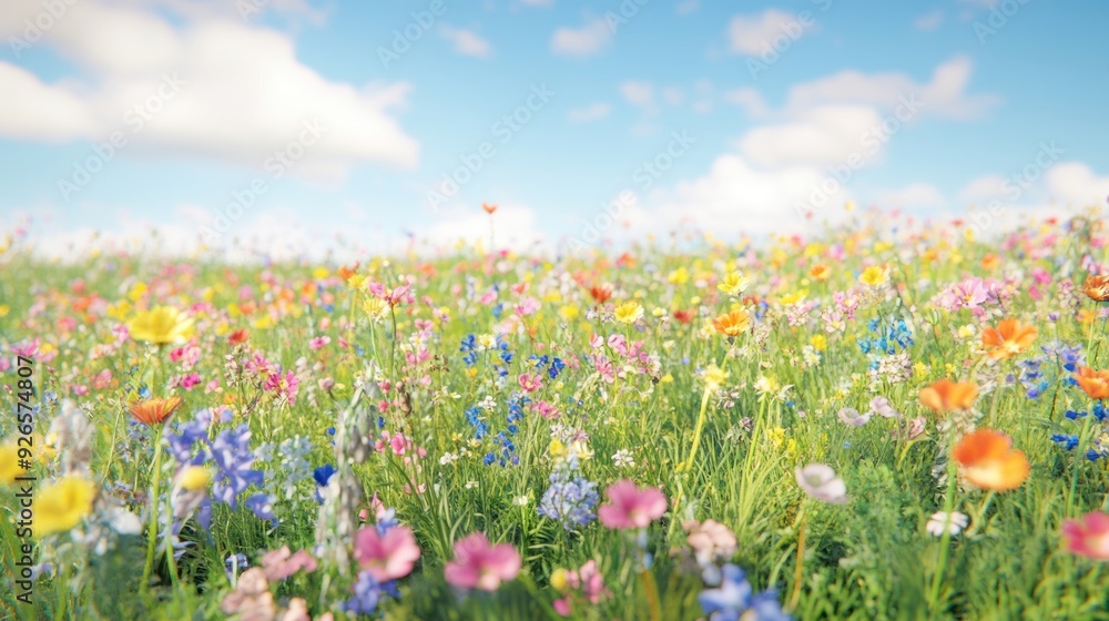 Vibrant Wildflower Meadow Under a Blue Sky Vibrant Wildflower Meadow Under a Blue Sky