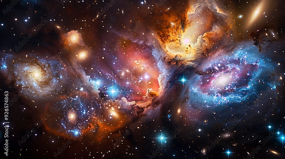 A breathtaking view of multiple galaxies colliding, vibrant colors, swirling stars creating a cosmic dance, viewed from a space telescope, intense light bursts, A breathtaking view of multiple galaxies colliding, vibrant colors, swirling stars creating a cosmic dance, viewed from a space telescope, intense light bursts,