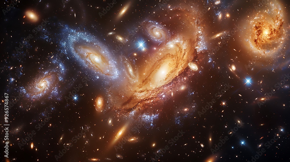 A breathtaking view of multiple galaxies colliding, vibrant colors, swirling stars creating a cosmic dance, viewed from a space telescope, intense light bursts, A breathtaking view of multiple galaxies colliding, vibrant colors, swirling stars creating a cosmic dance, viewed from a space telescope, intense light bursts,