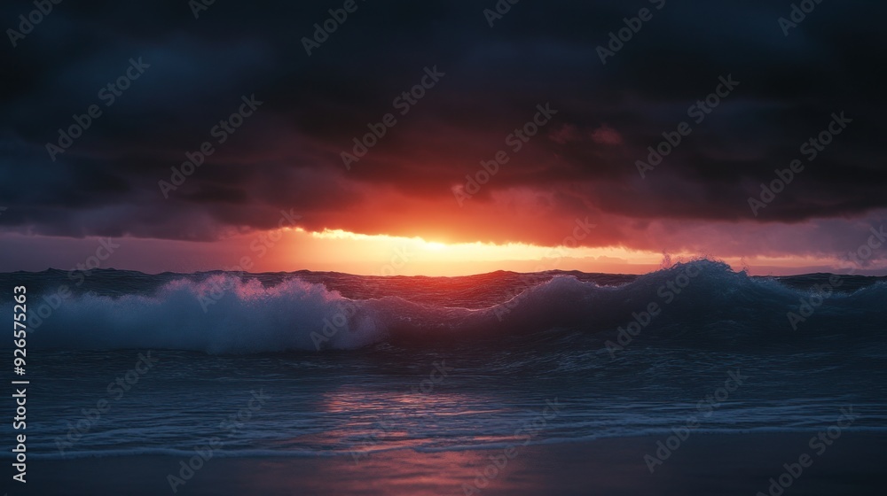 Sunset Over Waves With Dark Clouds Sunset Over Waves With Dark Clouds