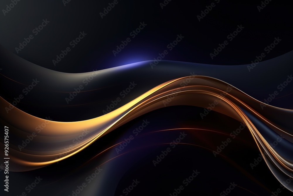 Abstract black and gold wavy background with glowing lines. Abstract black and gold wavy background with glowing lines.