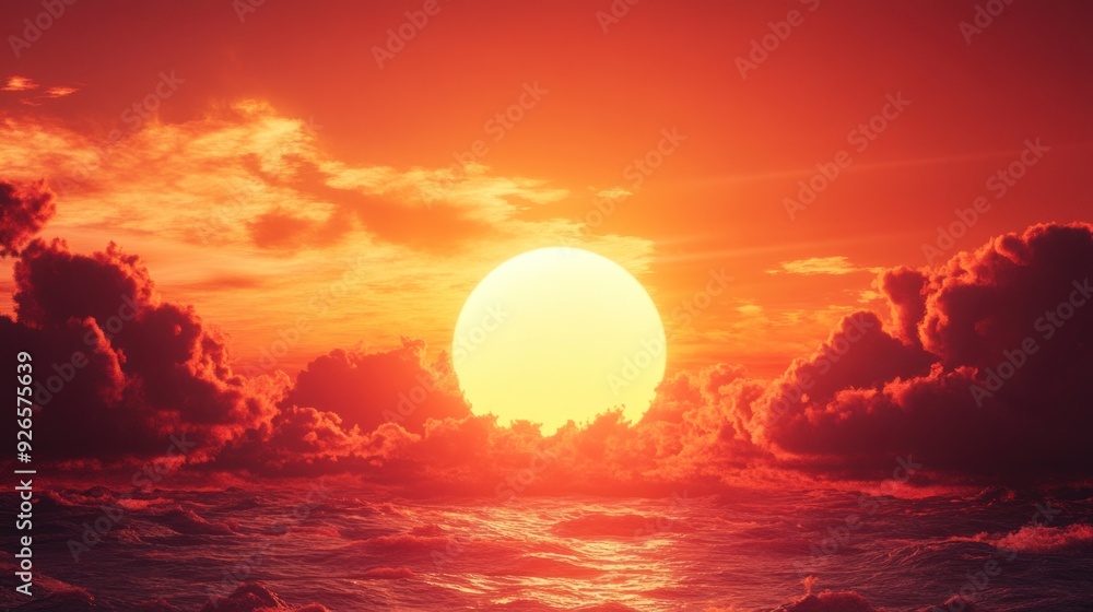 Fiery Sunset Over a Dramatic Sea Fiery Sunset Over a Dramatic Sea