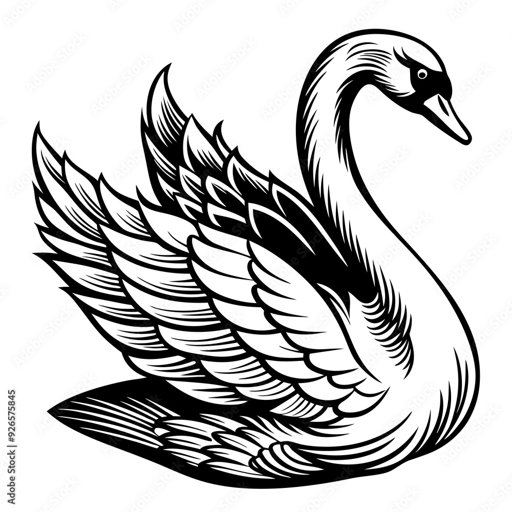 Obraz premium black swan on white background Silhouette