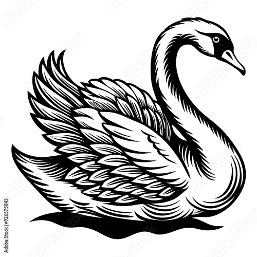 black and white swan vector silhouette