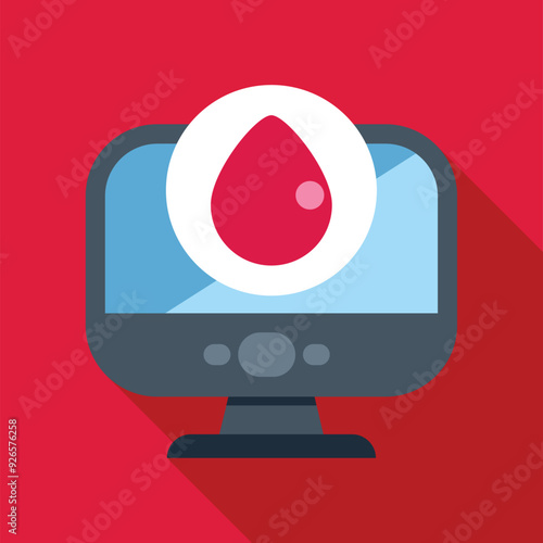 Computer is showing a blood drop icon, representing the concept of online blood donation