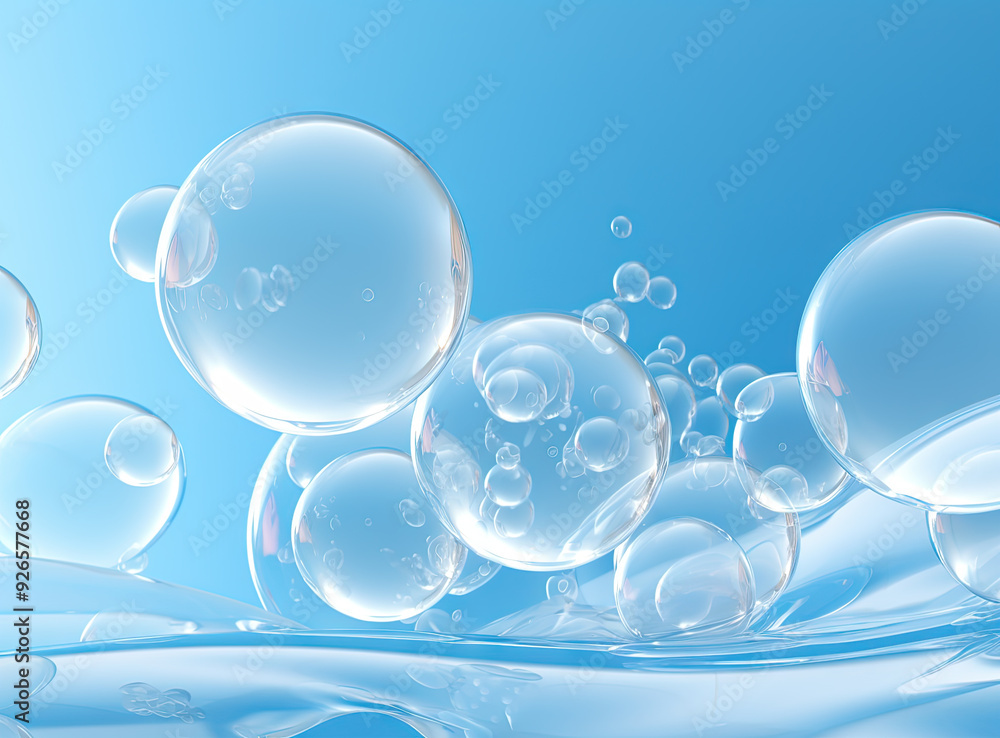 Soaring bubbles on blue background. Abstract soap bubbles floating background. Soaring bubbles on blue background. Abstract soap bubbles floating background.
