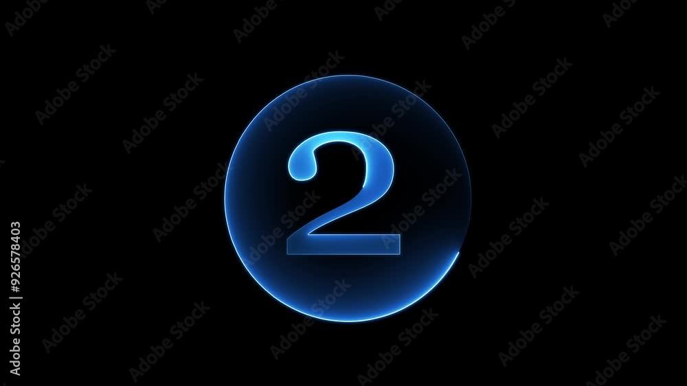 Bright neon number two blue color with black background Bright neon number two blue color with black background