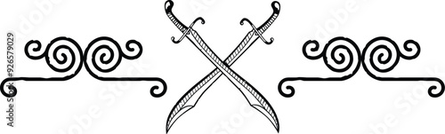 Seamless Celtic Spiral Line and Crossed Scimitars Border