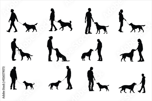 Dog and Owner Interactions Silhouette, People With Dog Silhouette