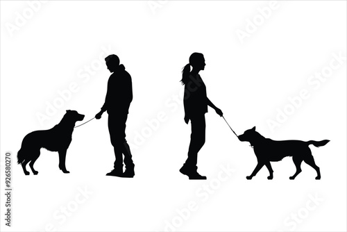 Dog and Owner Interactions Silhouette, People With Dog Silhouette