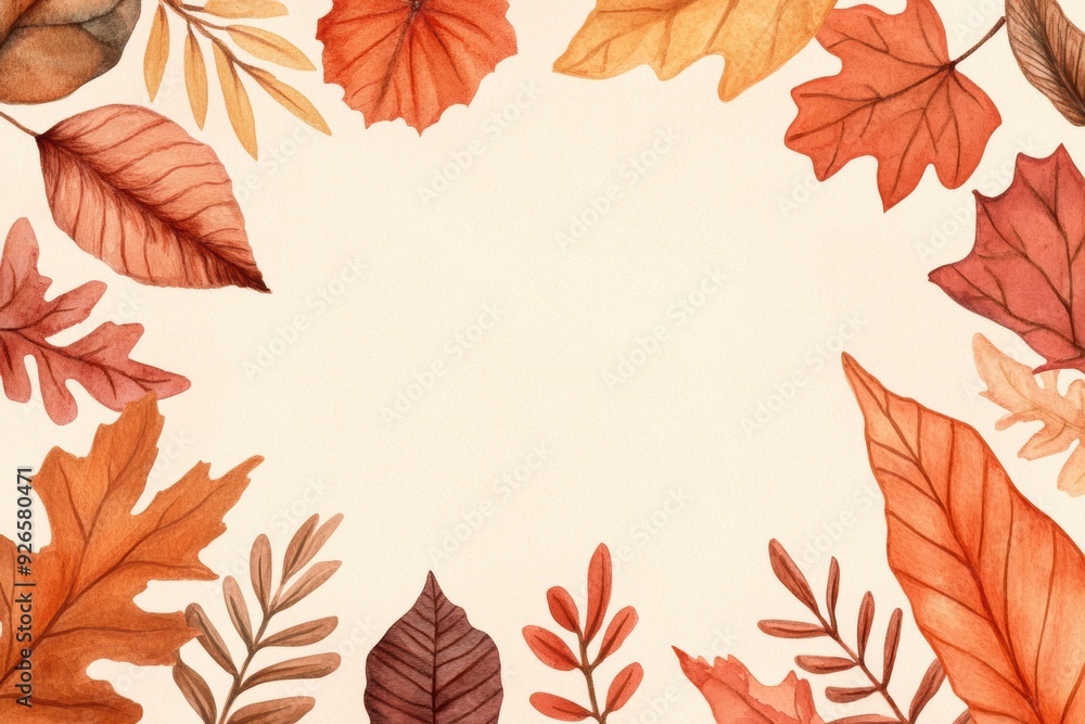 Fototapeta premium A vibrant collection of autumn leaves in warm colors, perfect for seasonal designs and nature-inspired artworks. watercolor Style.