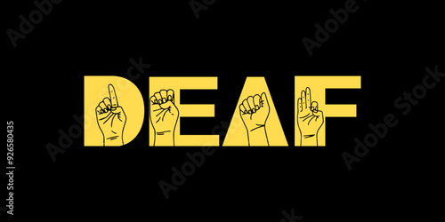 International Day of the Deaf concept. Ear care and Health awareness Greeting card poster banner design, World Hearing Day, hand-drawn mute language, communication for disabled people.