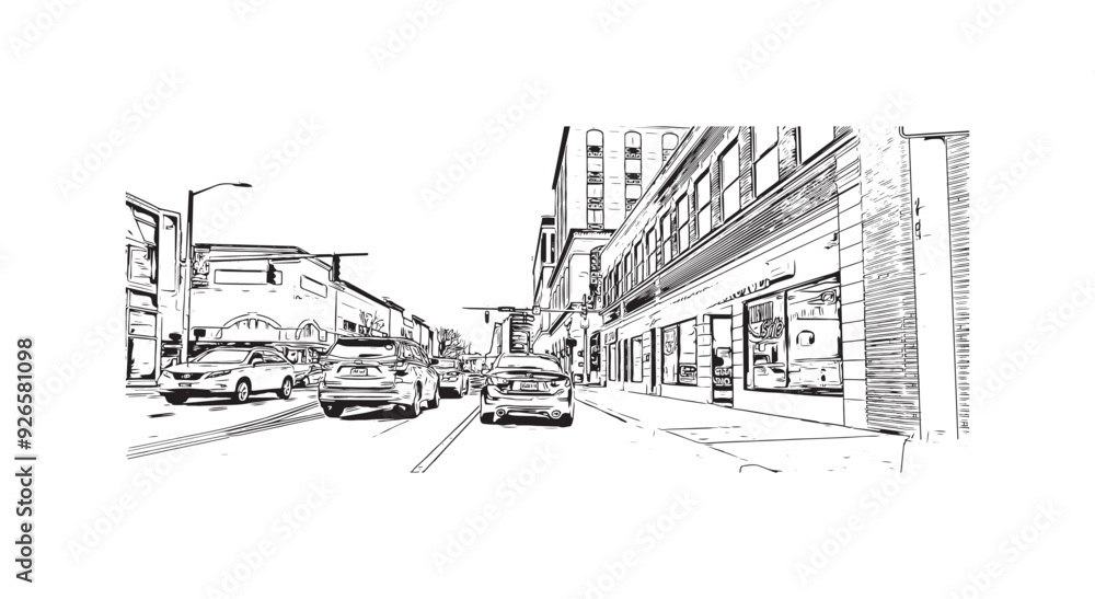 Building view with landmark of Stamford is the city in USA. Hand drawn sketch illustration in vector. Building view with landmark of Stamford is the city in USA. Hand drawn sketch illustration in vector.