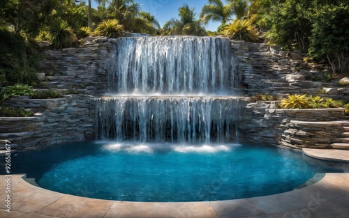 A majestic waterfall cascading into a crystal-clear pool.
