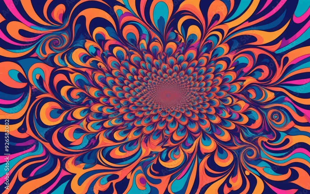 A psychedelic pattern with swirling colors and hypnotic shapes. A psychedelic pattern with swirling colors and hypnotic shapes.