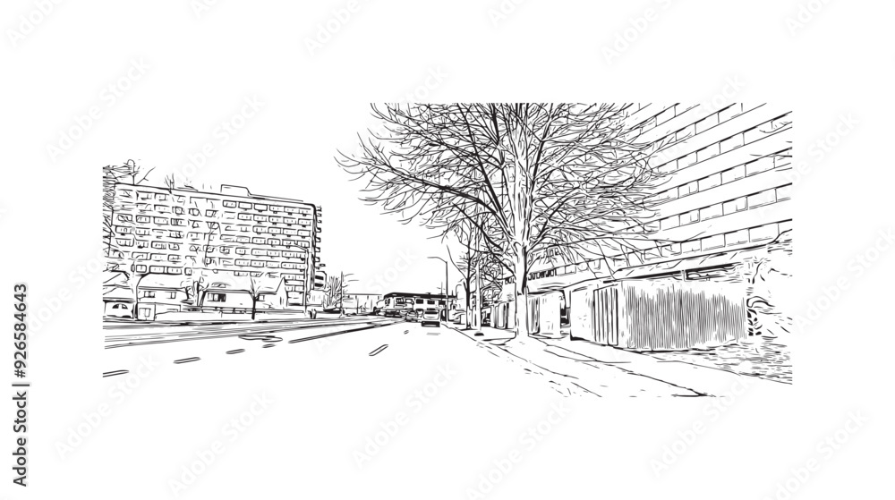 Building view with landmark of Stamford is the city in USA. Hand drawn sketch illustration in vector. Building view with landmark of Stamford is the city in USA. Hand drawn sketch illustration in vector.