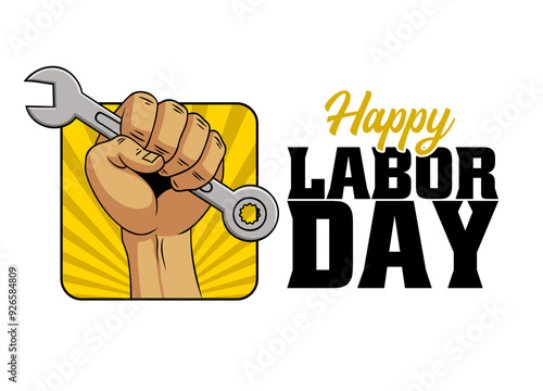International labour Day Banner With hand Holding Wrench