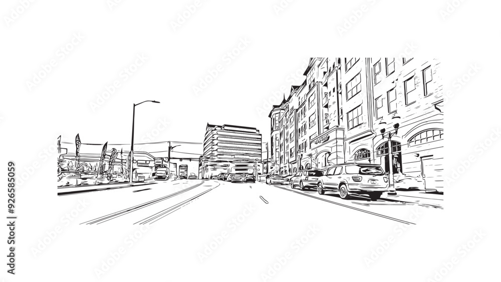 Building view with landmark of Stamford is the city in USA. Hand drawn sketch illustration in vector. Building view with landmark of Stamford is the city in USA. Hand drawn sketch illustration in vector.