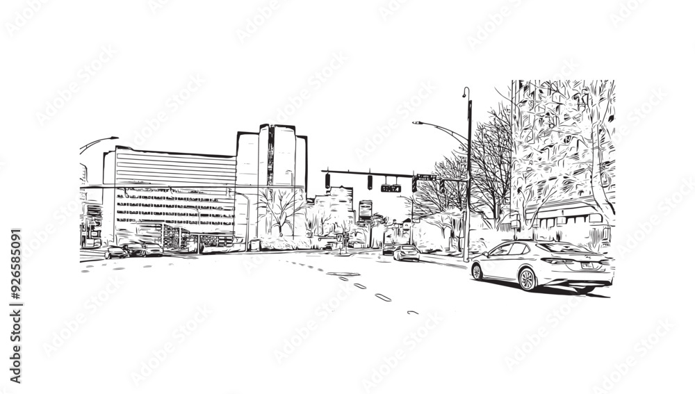 Building view with landmark of Stamford is the city in USA. Hand drawn sketch illustration in vector. Building view with landmark of Stamford is the city in USA. Hand drawn sketch illustration in vector.