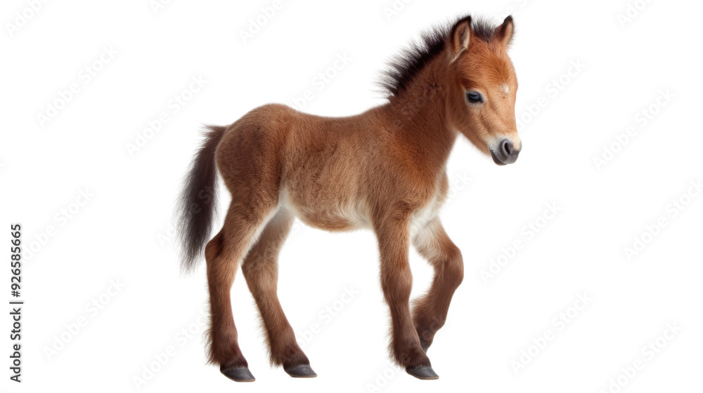 One newborn pony on a white background. Telephoto lens photography Realistic daylight One newborn pony on a white background. Telephoto lens photography Realistic daylight