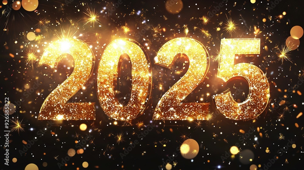 Golden Glitter 2025 with Sparkles and Bokeh Golden Glitter 2025 with Sparkles and Bokeh