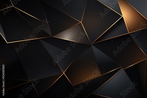 Abstract dark background with gold geometric shapes.