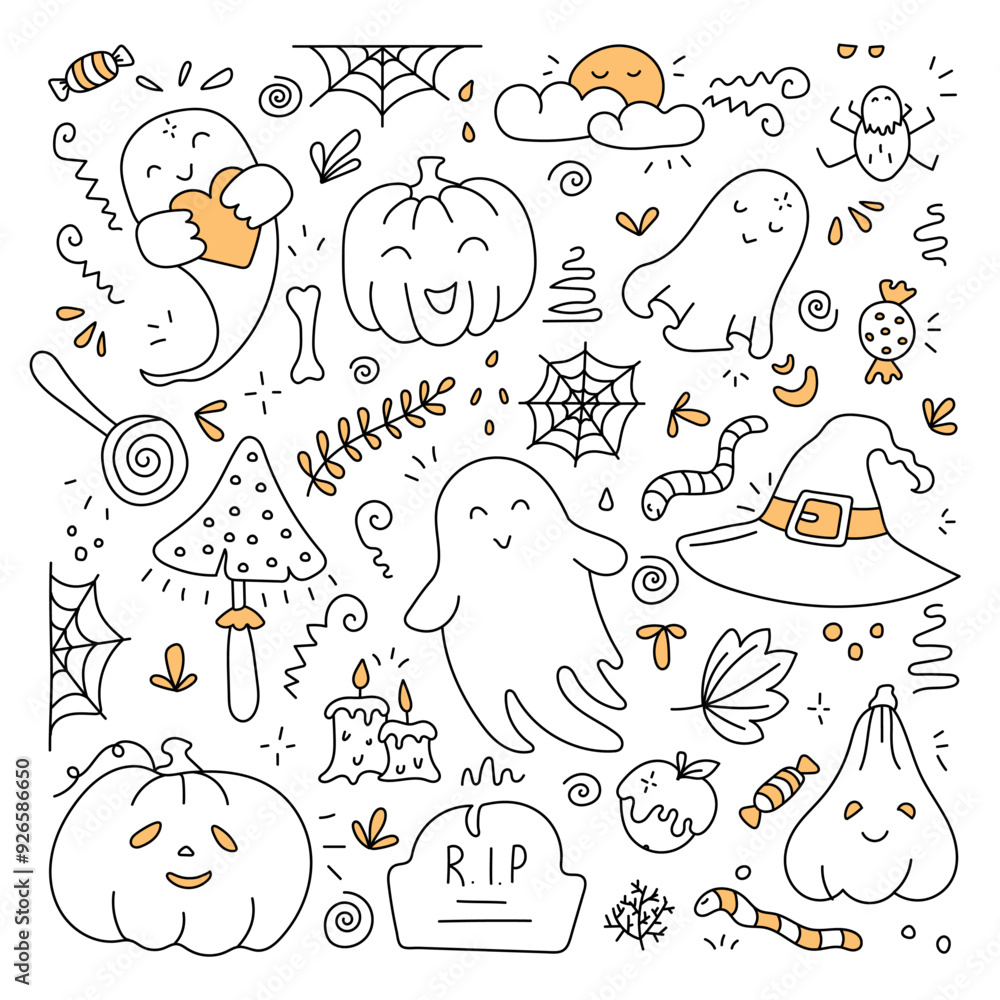 Fototapeta premium Halloween doodle set. Vector isolated on white background