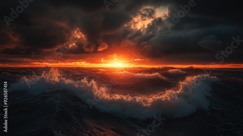 Fiery Sunset Over a Turbulent Sea