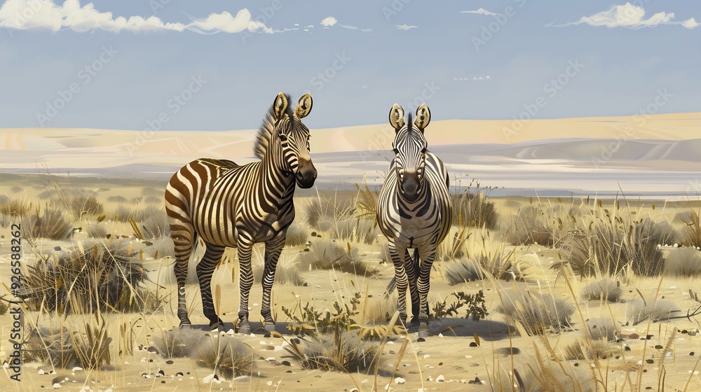 Obraz premium Two zebras (Equus sp.) standing side by side