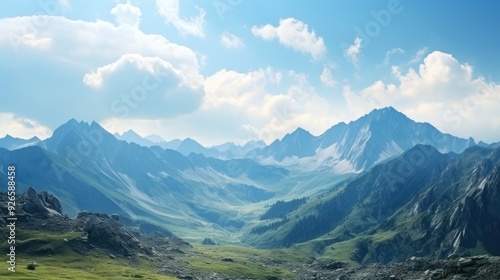 Tranquil Nature Landscape with Green Forest and Mountain Range