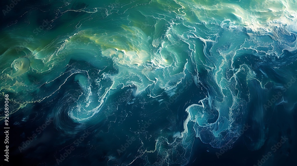 Extreme tidal forces distorting the landscape and oceans of a planet, with colossal waves and twisted landforms, seen from an orbiting satellite, Extreme tidal forces distorting the landscape and oceans of a planet, with colossal waves and twisted landforms, seen from an orbiting satellite,